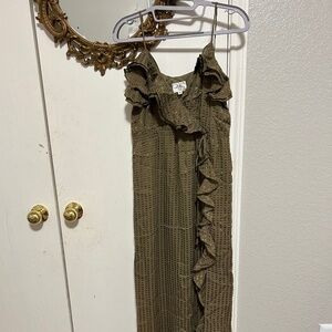 MILLY New York Olive Green Printed Silk Blend Ruffle